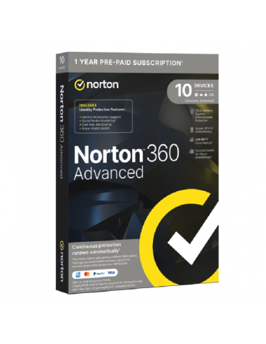 Antivirus norton 360 advanced 200gb español 1 usuario 10 dispositivos 1 año caja