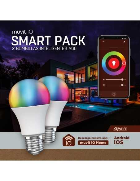 Bombilla muvit io a60 e27 9w rgb pack 2 unidades
