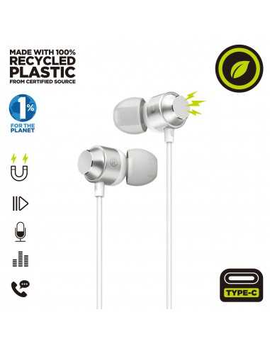 Auriculares magneticos muvit m32 usb tipo c blanco