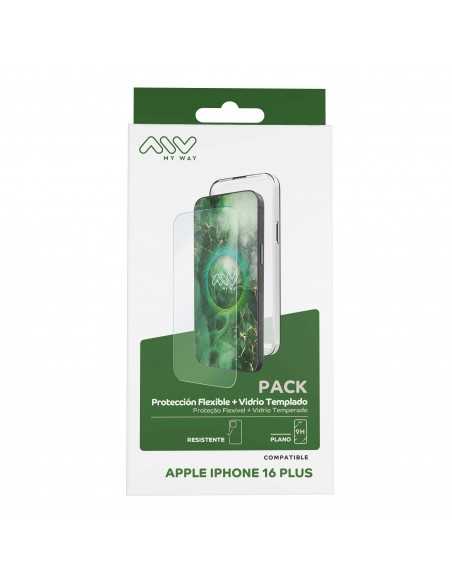 Carcasa myway para apple iphone 16 plus transparente + protector pantalla cristal templado Carcasa myway para apple iphone 16 plus transparente + protector pantalla cristal templado
