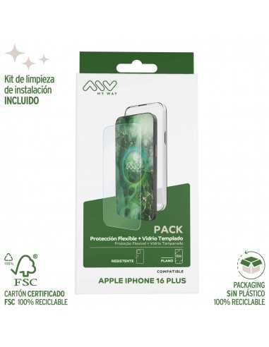 Carcasa myway para apple iphone 16 plus transparente + protector pantalla cristal templado