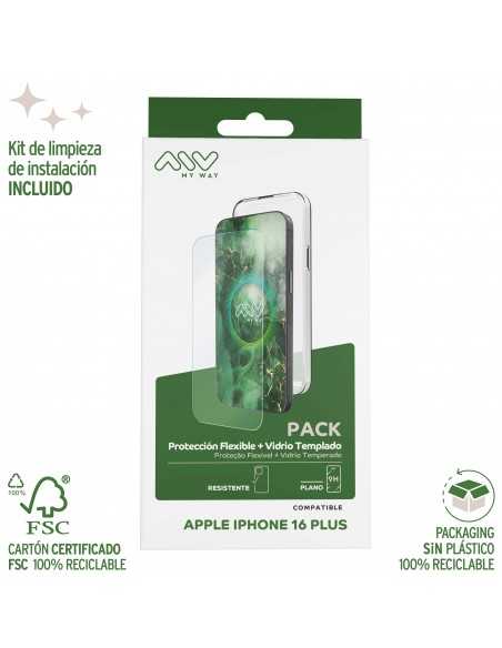 Carcasa myway para apple iphone 16 plus transparente + protector pantalla cristal templado Carcasa myway para apple iphone 16 plus transparente + protector pantalla cristal templado
