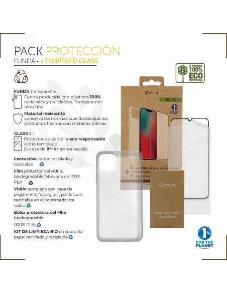 Funda muvit para iphone 13 pro + protector pantalla vidrio templado plano marco negro Funda muvit para iphone 13 pro + protector pantalla vidrio templado plano marco negro