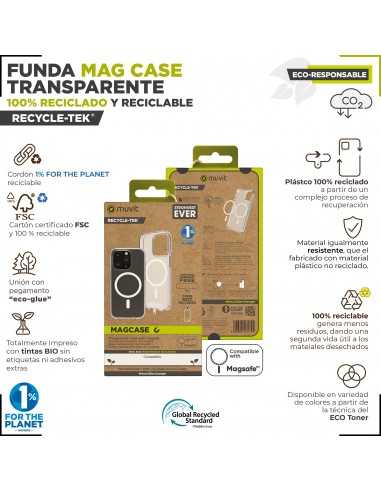 Funda muvit recycletek magsafe para apple iphone 15 plus transparente