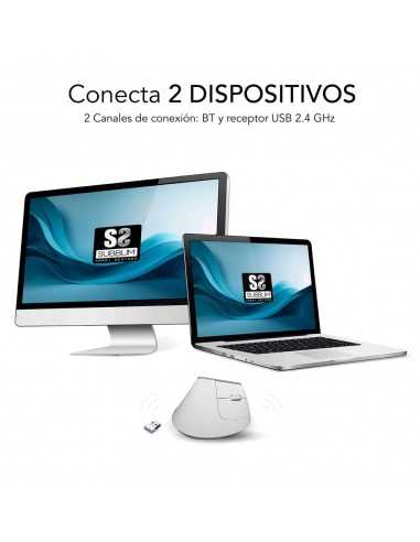 Raton inalambrico subblim vertical ergo dual mouse battery blanco
