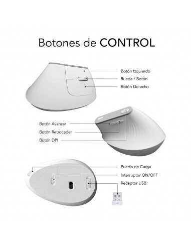 Raton inalambrico subblim vertical ergo dual mouse battery blanco