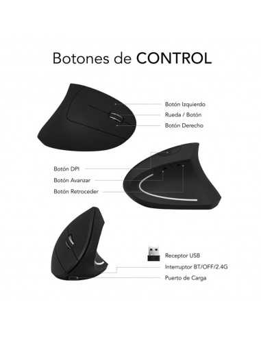 Raton inalambrico subblim glide vertical ergo negro