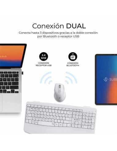 Teclado + raton subblim combo dual office prowave blanco