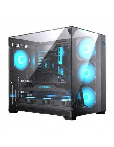 Caja ordenador gaming hiditec atx sky cristal templado negro
