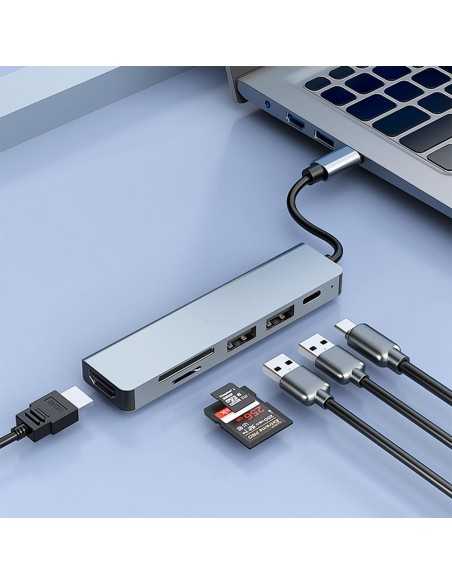 Minidock coolbox c61 aluminio usb - c a hdmi 4k - 2xusb - a - usb - c pd - sd - microsd pc - mac - consolas