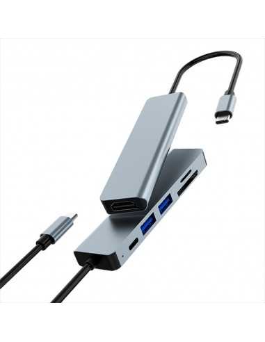 Minidock coolbox c61 aluminio usb - c a hdmi 4k - 2xusb - a - usb - c pd - sd - microsd pc - mac - consolas