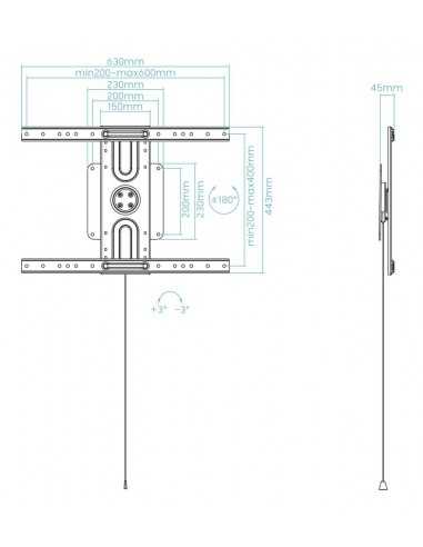 Soporte de pared tooq rotación 360° para pantallas 37 pulgadas - 80 pulgadas negro