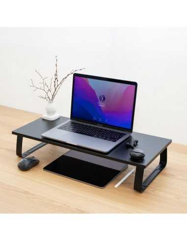 Soporte elevador tooq de madera para monitores negro