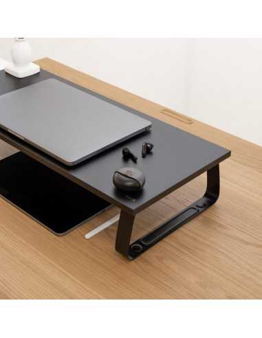 Soporte elevador tooq de madera para monitores negro
