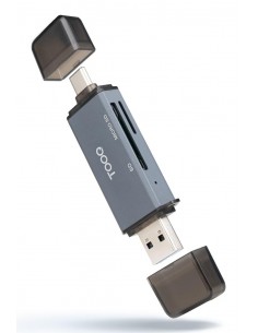 Lector de tarjetas tooq sd + tf - con entradas usb - c 3.0 + usb a - gris