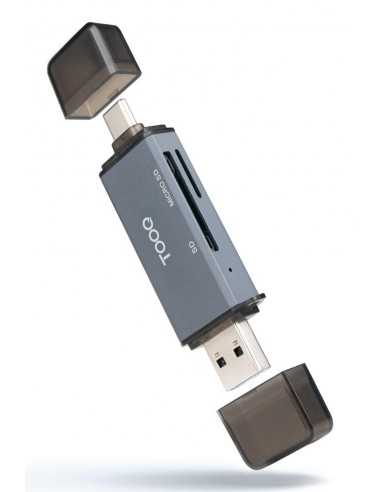 Lector de tarjetas tooq sd + tf - con entradas usb - c 3.0 + usb a - gris