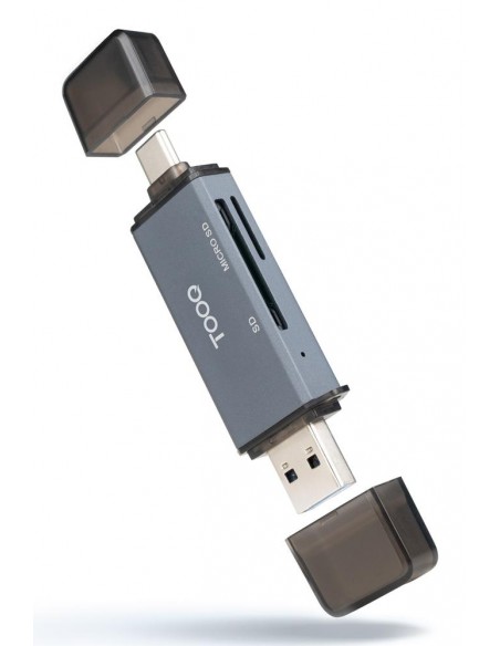 Lector de tarjetas tooq sd + tf - con entradas usb - c 3.0 + usb a - gris