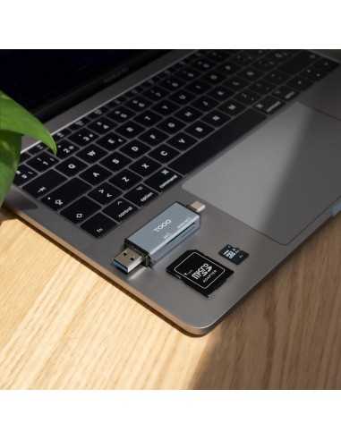 Lector de tarjetas tooq sd + tf - con entradas usb - c 3.0 + usb a - gris