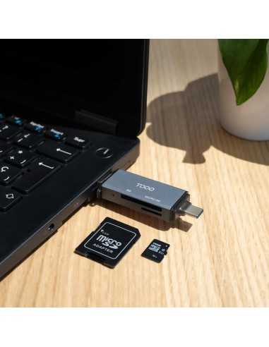 Lector de tarjetas tooq sd + tf - con entradas usb - c 3.0 + usb a - gris