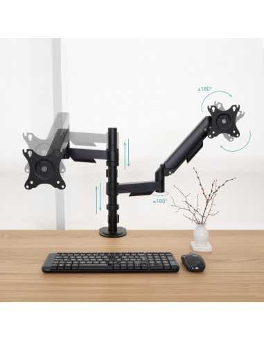 Soporte mesa tooq pantalla gira inclina 2 brazos 17 - 32 negro