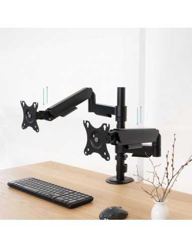 Soporte mesa tooq pantalla gira inclina 2 brazos 17 - 32 negro
