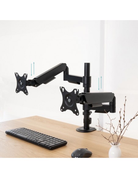 Soporte mesa tooq pantalla gira inclina 2 brazos 17 - 32 negro