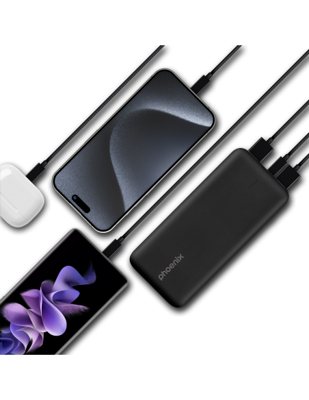 Phoenix powerbank batería externa 20000mah con 2 usb carga rapida y 1 usb tipo c pd
