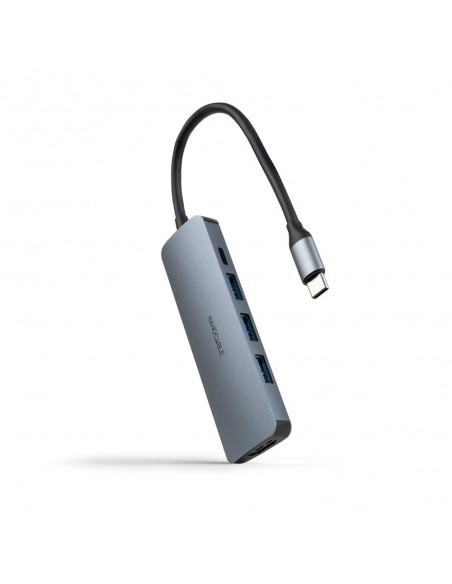 Hub nanocable usb - c 5 en 1 conversor usb - c 3.1 a 3xusb - a 3.0 + usb - c pd + hdmi aluminio gris 18 cm