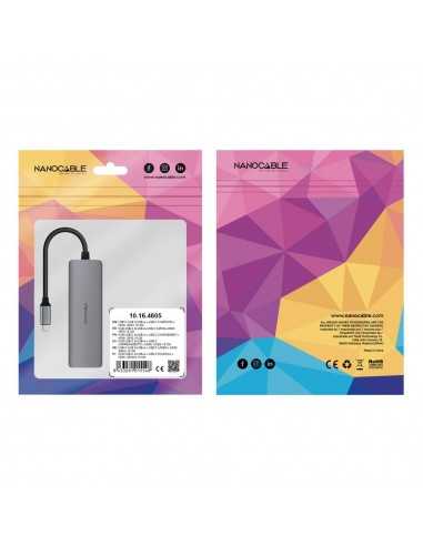 Hub nanocable usb - c 5 en 1 conversor usb - c 3.1 a 3xusb - a 3.0 + usb - c pd + hdmi aluminio gris 18 cm