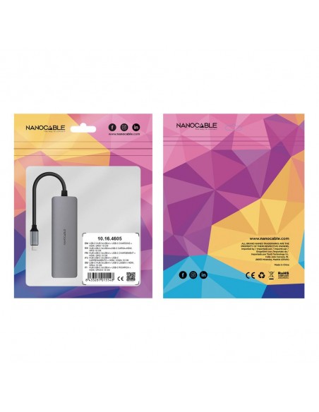 Hub nanocable usb - c 5 en 1 conversor usb - c 3.1 a 3xusb - a 3.0 + usb - c pd + hdmi aluminio gris 18 cm