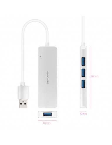 Hub nanocable usb - a 3.0. a 4xusb3.0 usb - a - m - usb 3.0 - h aluminio color plata 18 cm