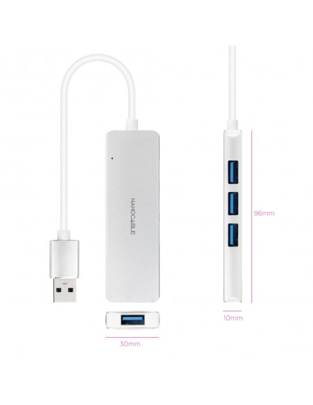 Hub nanocable usb - a 3.0. a 4xusb3.0 usb - a - m - usb 3.0 - h aluminio color plata 18 cm Hub nanocable usb - a 3.0. a 4xusb3.0 usb - a - m - usb 3.0 - h aluminio color plata 18 cm