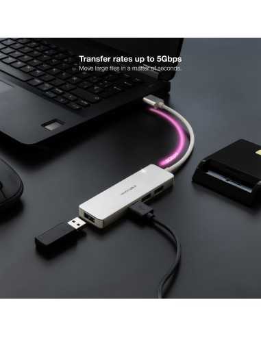 Hub nanocable usb - a 3.0. a 4xusb3.0 usb - a - m - usb 3.0 - h aluminio color plata 18 cm