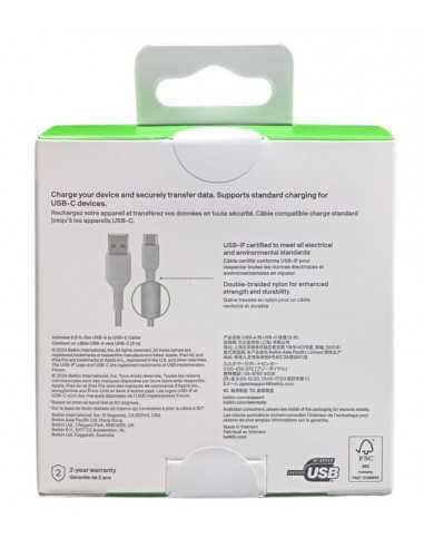 Cable usb tipo c a usb tipo a belkin 3m - macho - macho - blanco - trenzado