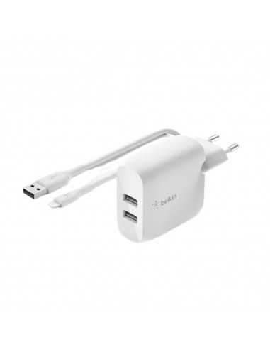 Cargador belkin wcd001vf1mwh 24w 2x usb tpo a + cable lightning a usb tipo a 1m