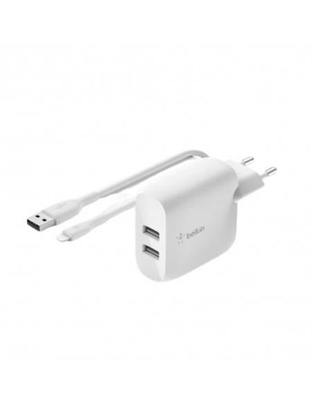 Cargador belkin wcd001vf1mwh 24w 2x usb tpo a + cable lightning a usb tipo a 1m