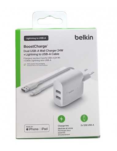 Cargador belkin wcd001vf1mwh 24w 2x usb tpo a + cable lightning a usb tipo a 1m