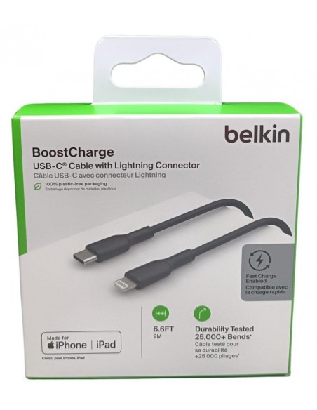 Cable lightning a usb tipo c belkin 2m - macho - macho - negro - trenzado