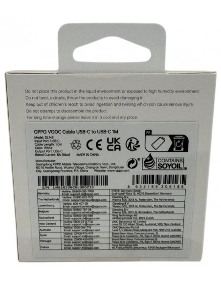 Cable usb tipo c oppo 1m - macho - macho - blanco Cable usb tipo c oppo 1m - macho - macho - blanco