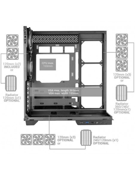 Caja ordenador mars gaming mc3gf atx argb cristal templado negra