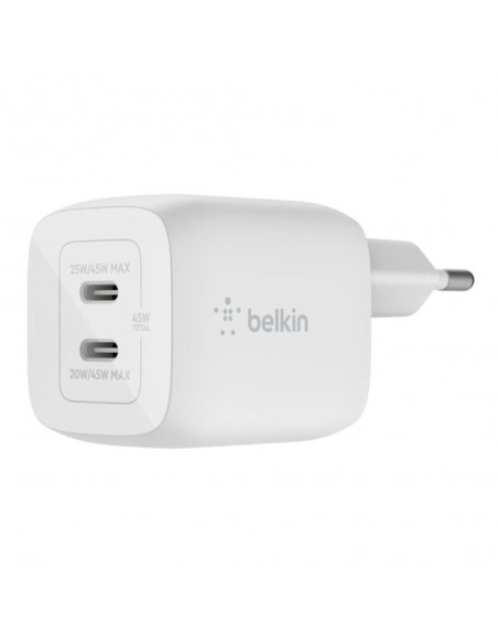Cargador de pared belkin wch011vfwh 45w 2x usb tipo c blanco