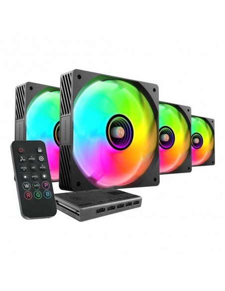 Ventilador mars gaming mf3dprokit argb 4x 120mm negro + hub rf remote