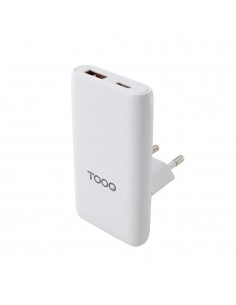 Cargador de pared tooq gan 65w 1x usb tipo c 1x usb tipo a