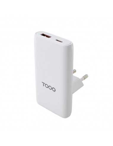Cargador de pared tooq gan 65w 1x usb tipo c 1x usb tipo a