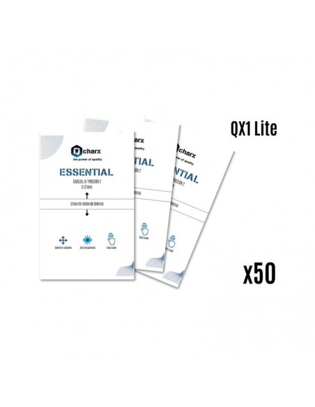 Laminas de proteccion frontales qcharx hidrogel essential hd para qx1 lite 50 unidades