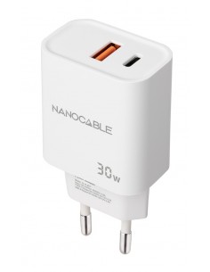 Cargador nanocable usb - c - pd + usb - a - qc 30w blanco