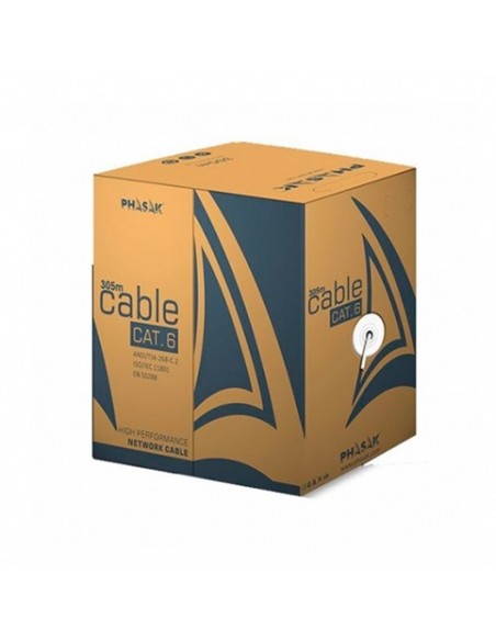 Bobina cable red solido phasak utp cat.6 lszh (ignifugo) cca 305m gris