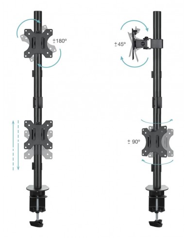 Soporte de mesa tooq 2 x 17 pulgadas - 32 pulgadas db1233tnv - b negro