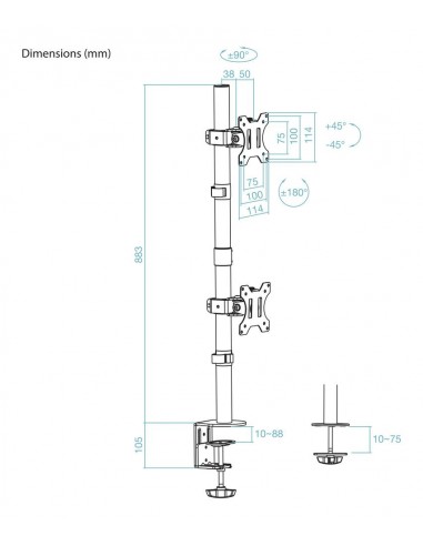Soporte de mesa tooq 2 x 17 pulgadas - 32 pulgadas db1233tnv - b negro