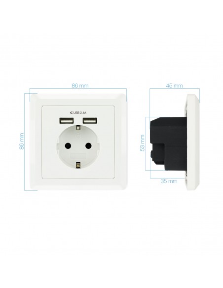 Enchufe nanocable tooq schuko - 2 tomas usb Enchufe nanocable tooq schuko - 2 tomas usb